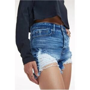 Good American Bombshell Denim Shorts Distressed Button Fly High Rise Fray 2 / 26